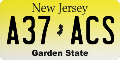 NJ license plate A37ACS