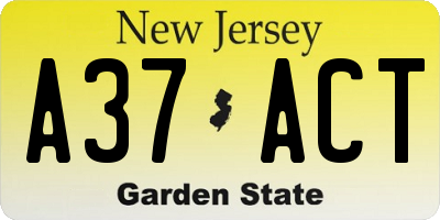 NJ license plate A37ACT