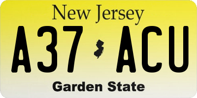 NJ license plate A37ACU