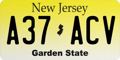 NJ license plate A37ACV