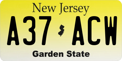 NJ license plate A37ACW