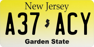 NJ license plate A37ACY