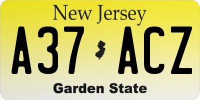 NJ license plate A37ACZ