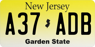 NJ license plate A37ADB
