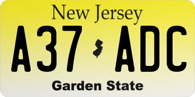 NJ license plate A37ADC