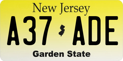 NJ license plate A37ADE