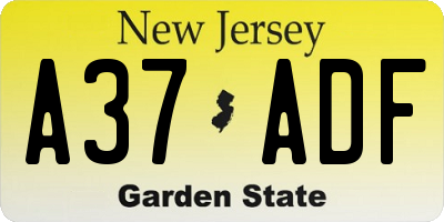 NJ license plate A37ADF