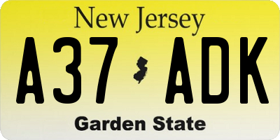 NJ license plate A37ADK