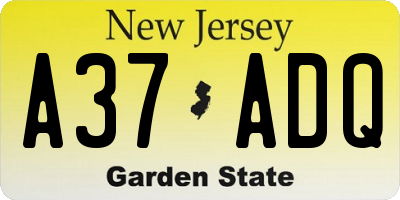 NJ license plate A37ADQ