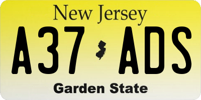 NJ license plate A37ADS