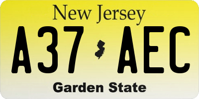 NJ license plate A37AEC
