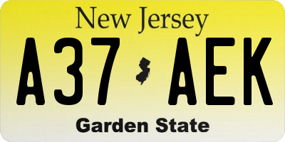 NJ license plate A37AEK
