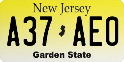 NJ license plate A37AEO