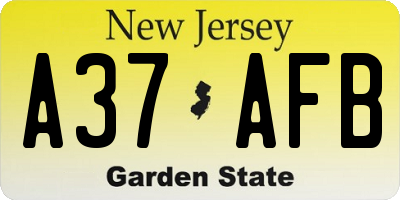 NJ license plate A37AFB