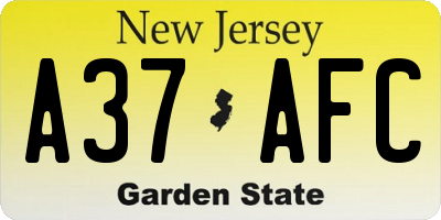 NJ license plate A37AFC