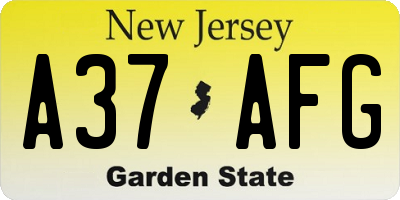 NJ license plate A37AFG