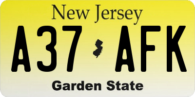 NJ license plate A37AFK