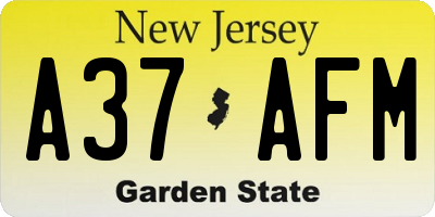 NJ license plate A37AFM