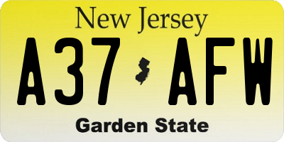 NJ license plate A37AFW