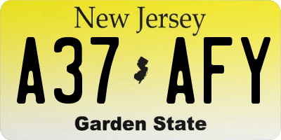 NJ license plate A37AFY