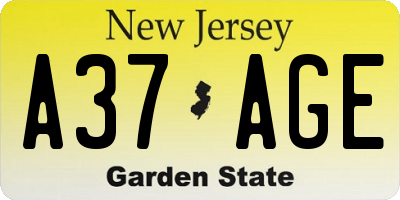 NJ license plate A37AGE