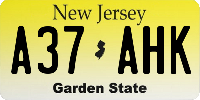 NJ license plate A37AHK