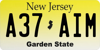NJ license plate A37AIM