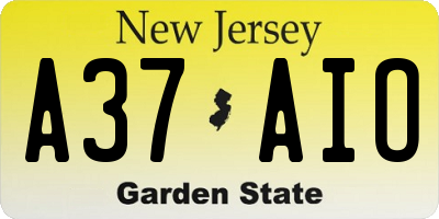 NJ license plate A37AIO