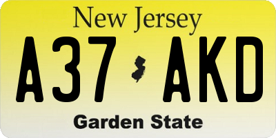 NJ license plate A37AKD