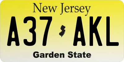 NJ license plate A37AKL