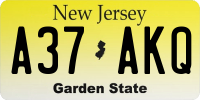 NJ license plate A37AKQ