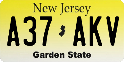 NJ license plate A37AKV