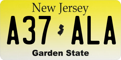 NJ license plate A37ALA