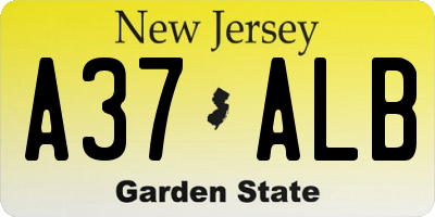 NJ license plate A37ALB