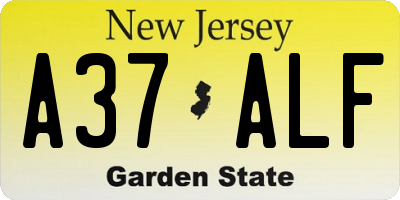 NJ license plate A37ALF