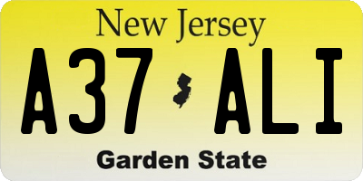 NJ license plate A37ALI