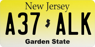 NJ license plate A37ALK
