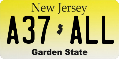 NJ license plate A37ALL