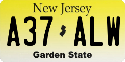 NJ license plate A37ALW