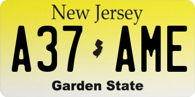 NJ license plate A37AME
