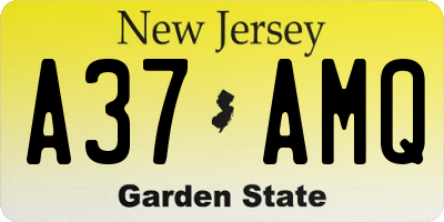 NJ license plate A37AMQ