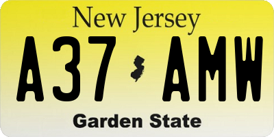 NJ license plate A37AMW