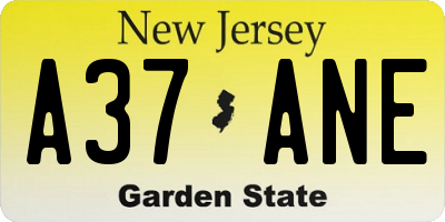 NJ license plate A37ANE