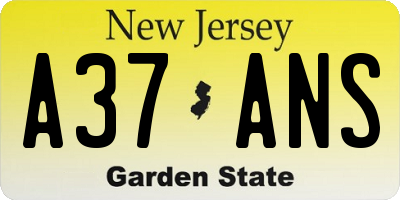 NJ license plate A37ANS