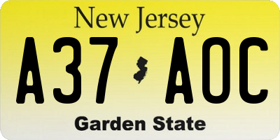 NJ license plate A37AOC