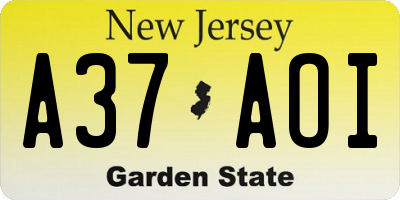 NJ license plate A37AOI
