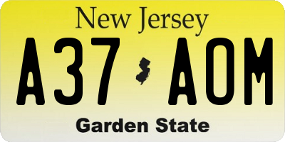 NJ license plate A37AOM
