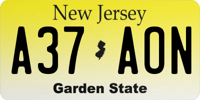 NJ license plate A37AON