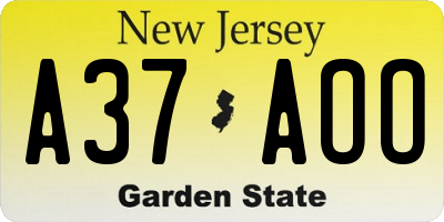 NJ license plate A37AOO