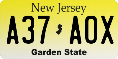 NJ license plate A37AOX